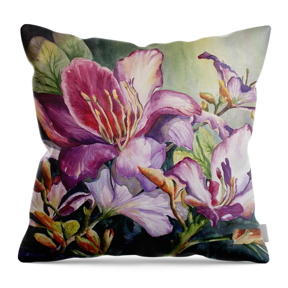 Orchids Throw Pillow featuring the painting She Love Radiant Orchids by Roxanne Tobaison