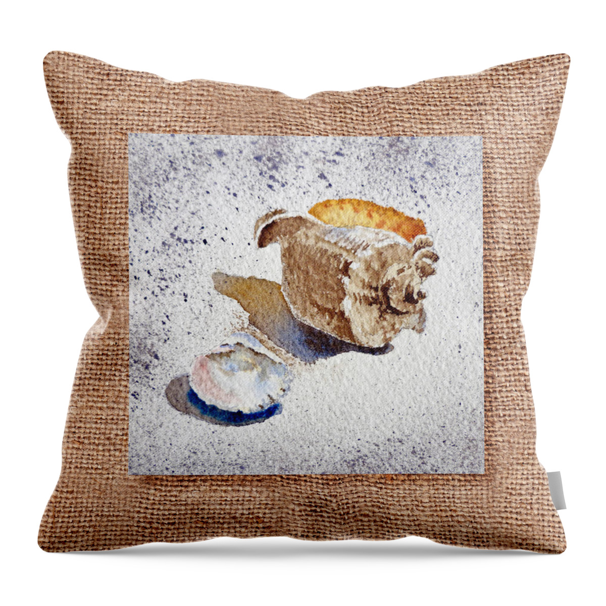 Seashell Throw Pillow featuring the painting She Sells Sea Shells Decorative Collage by Irina Sztukowski