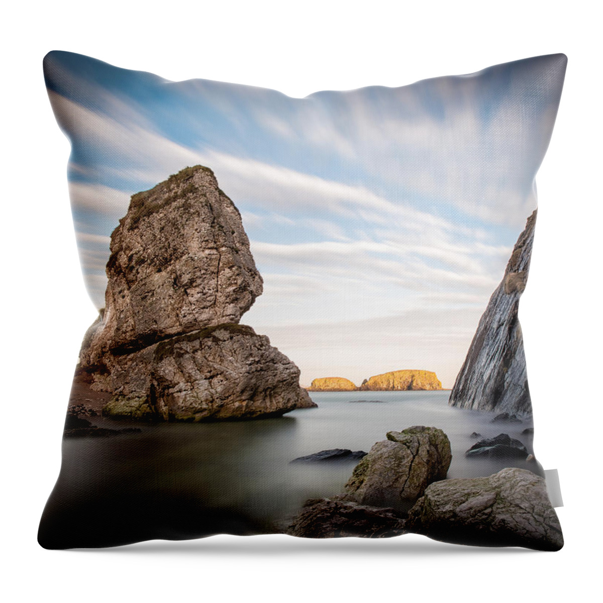 Sheep Island Throw Pillow featuring the photograph Sheep Island - Ballintoy by Nigel R Bell