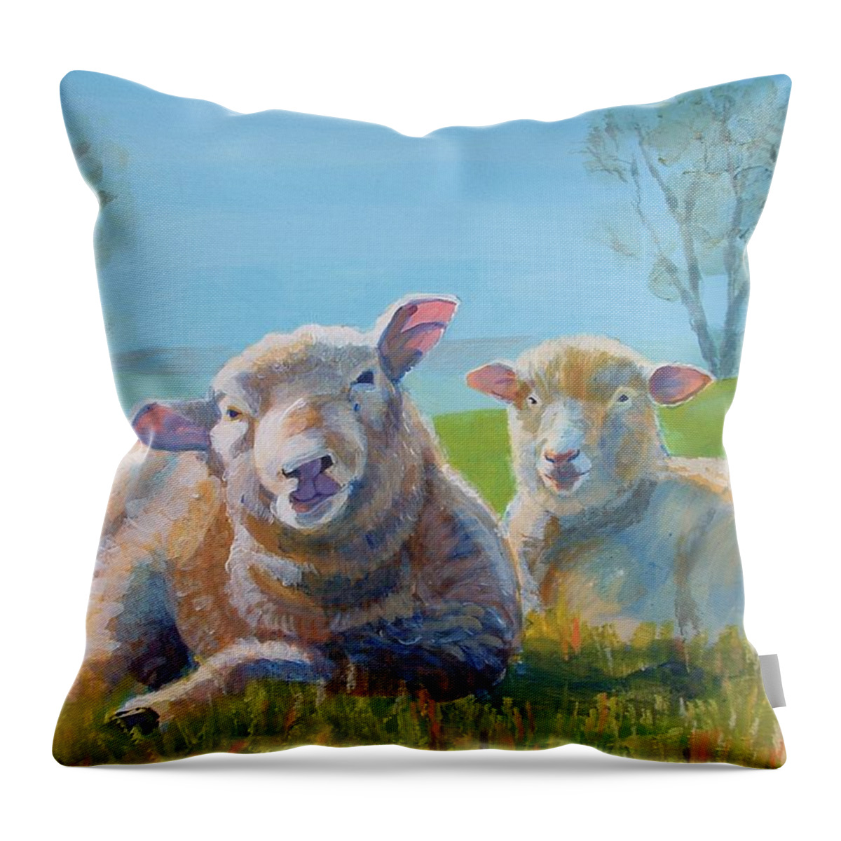 Sheep Throw Pillow featuring the painting Sheep Lying Down by Mike Jory