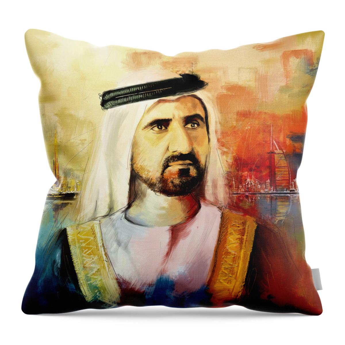 Sheik Mohammed Bin Rashid Al Maktoum Throw Pillow featuring the painting Sheikh Mohammed bin Rashid Al Maktoum by Corporate Art Task Force