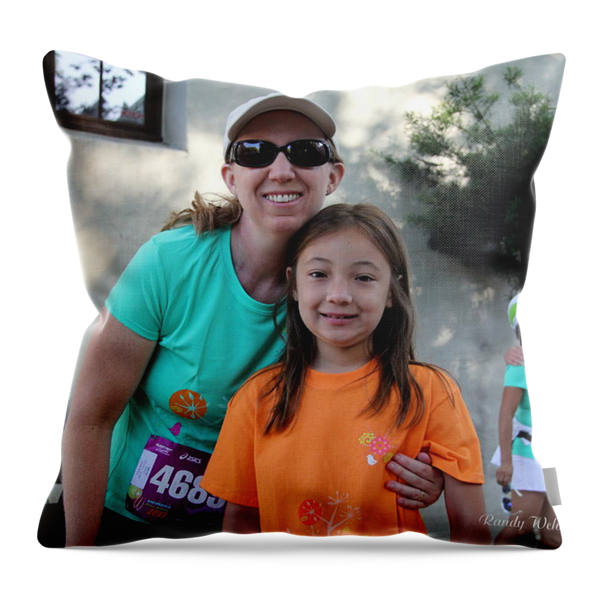 Women's Fitness Festival 2013 Throw Pillow featuring the photograph Sheri and Sami by Randy Wehner