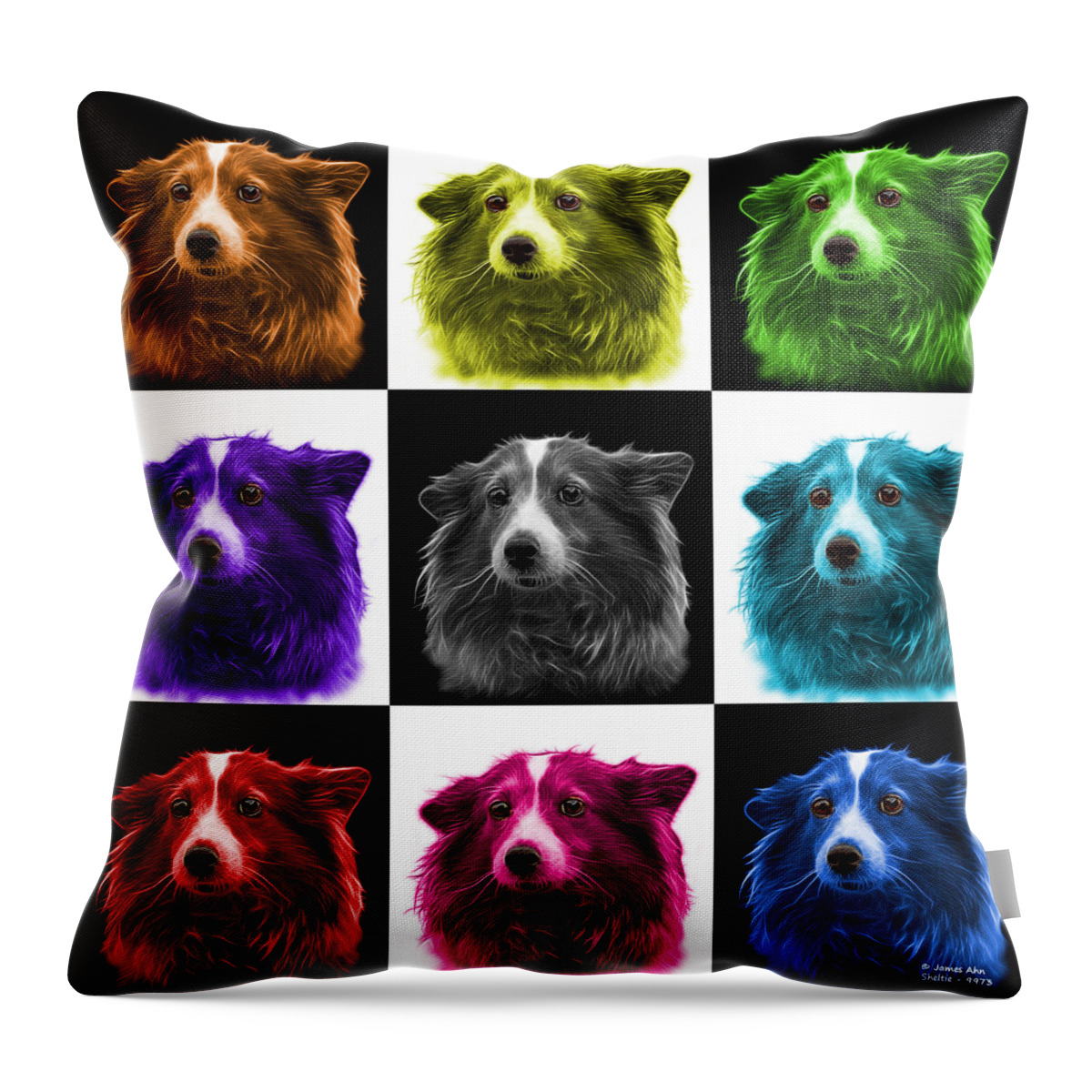 Sheltie Throw Pillow featuring the mixed media Shetland Sheepdog Dog Art 9973 - V1 - M by James Ahn