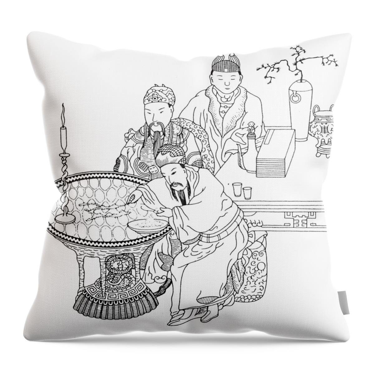 1st Throw Pillow featuring the drawing Shih Huang Ti (259-210 B by Granger