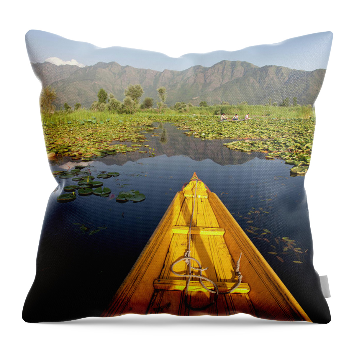 Scenics Throw Pillow featuring the photograph Shikara In The Dal Lake, Srinagar by Travel Photographer Specialized In Asia * Sylvain Brajeul