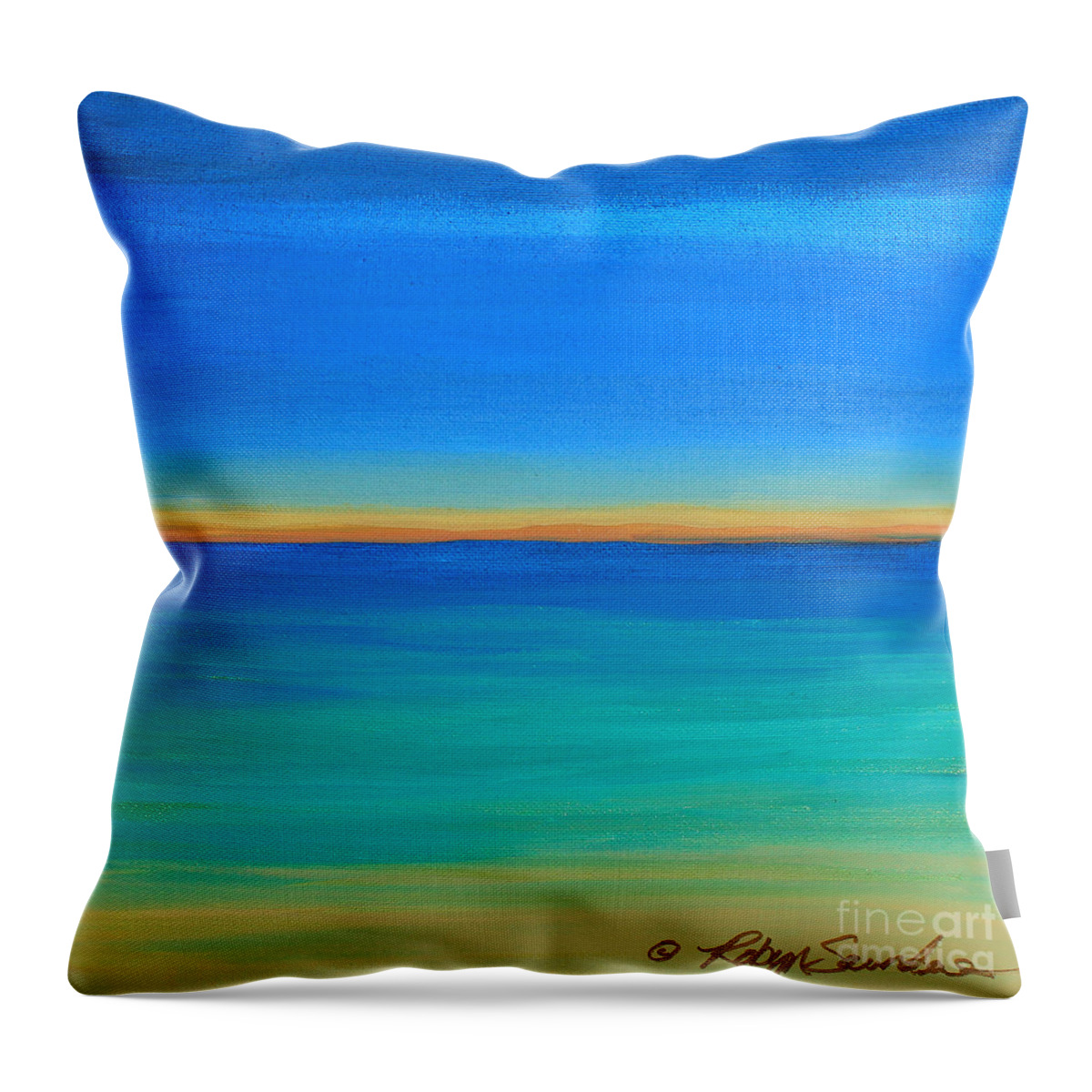 Sunset Throw Pillow featuring the painting Shimmering Sea #2 by Robyn Saunders