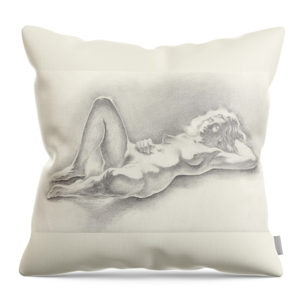 Female Nude Throw Pillow featuring the drawing Shimmering Shadows by Scott Kirkman