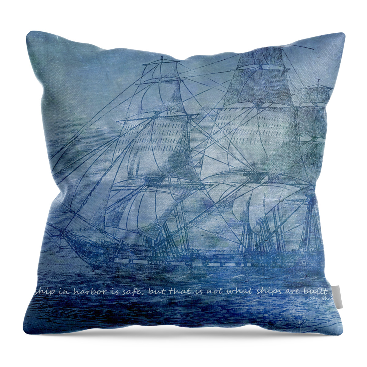 Ocean Throw Pillow featuring the mixed media Ship 2 With Quote by Angelina Tamez