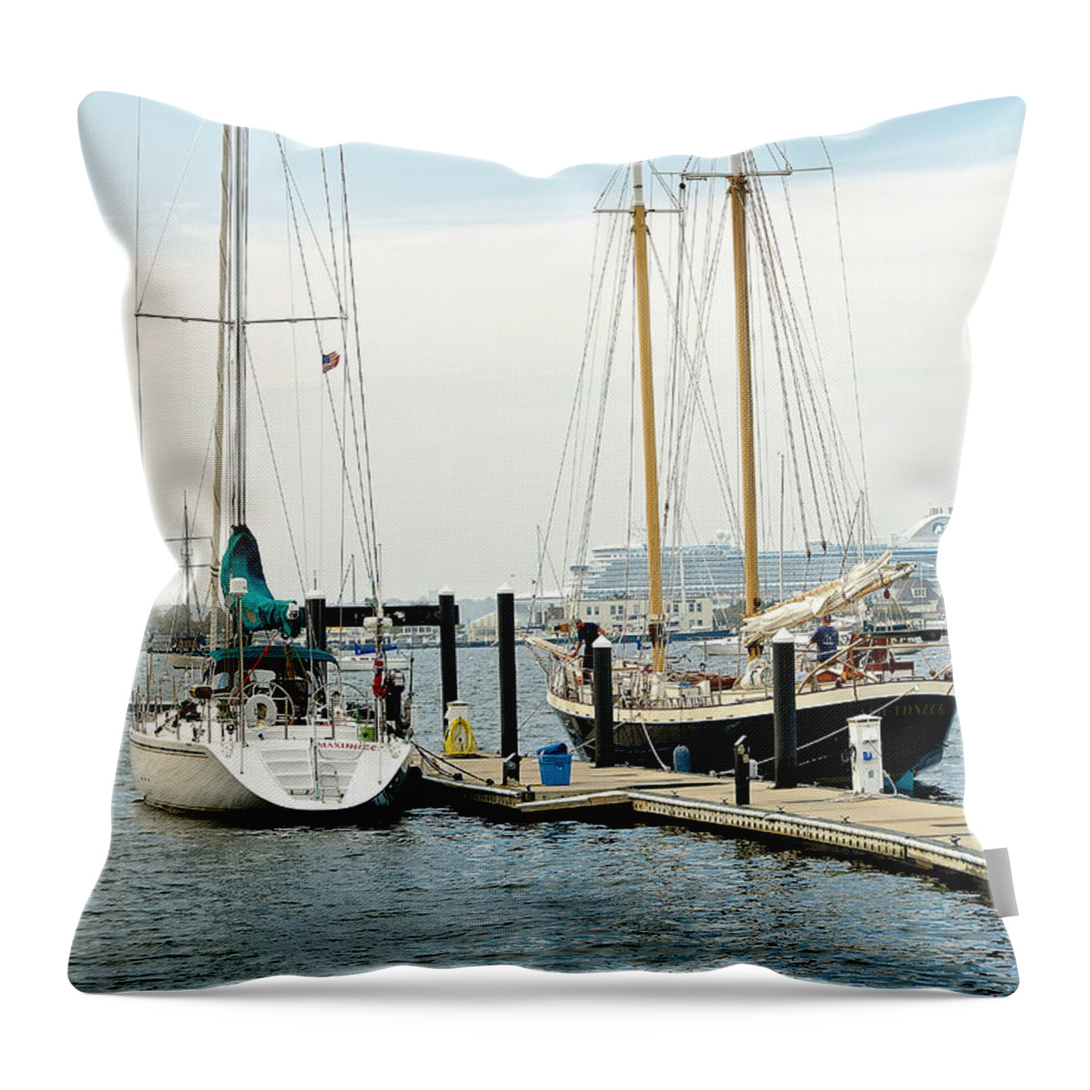 Newport Throw Pillow featuring the photograph Ships in Newport Harbor by Mitchell R Grosky