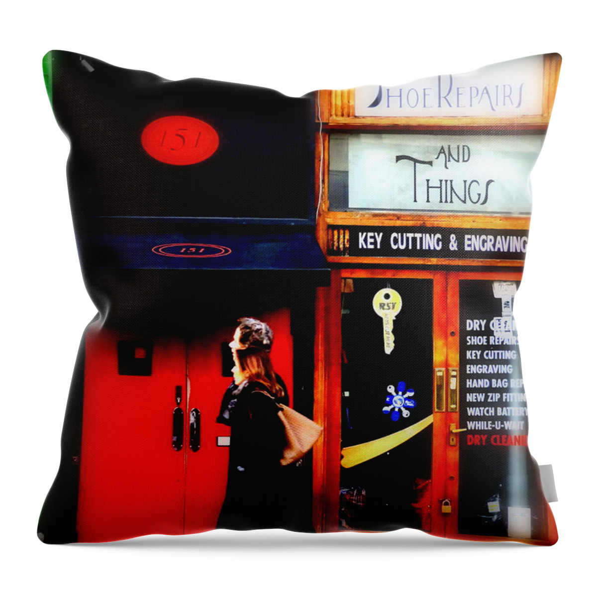 London Throw Pillow featuring the photograph Shoe Repair and Things London by Funkpix Photo Hunter
