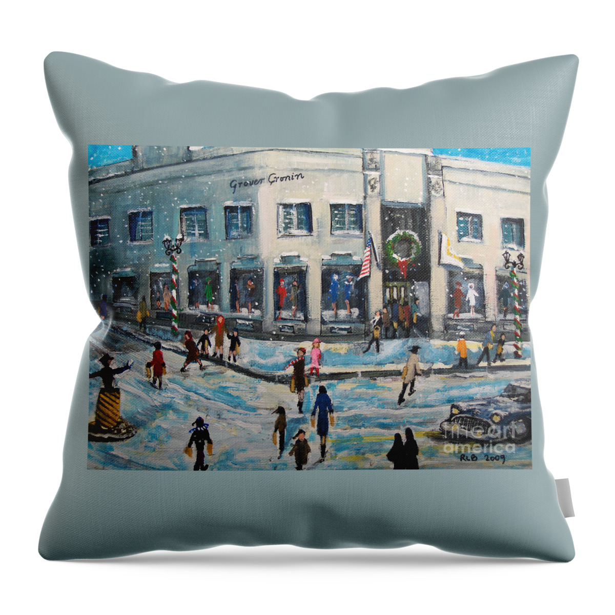 Grover Cronin Throw Pillow featuring the painting Shopping at Grover Cronin by Rita Brown