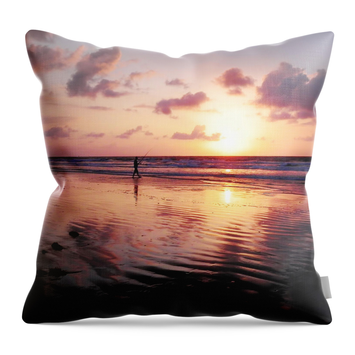 Beach Throw Pillow featuring the photograph Shore Fishing by Frances Miller