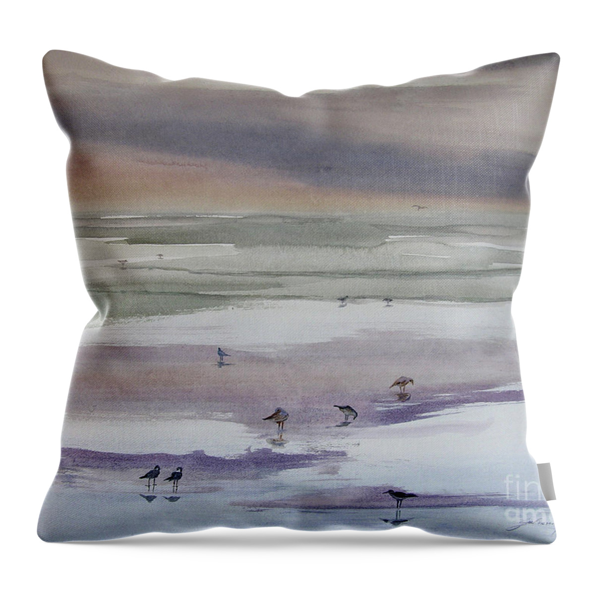 Original Paintings Throw Pillow featuring the painting Shoreline Birds II by Julianne Felton