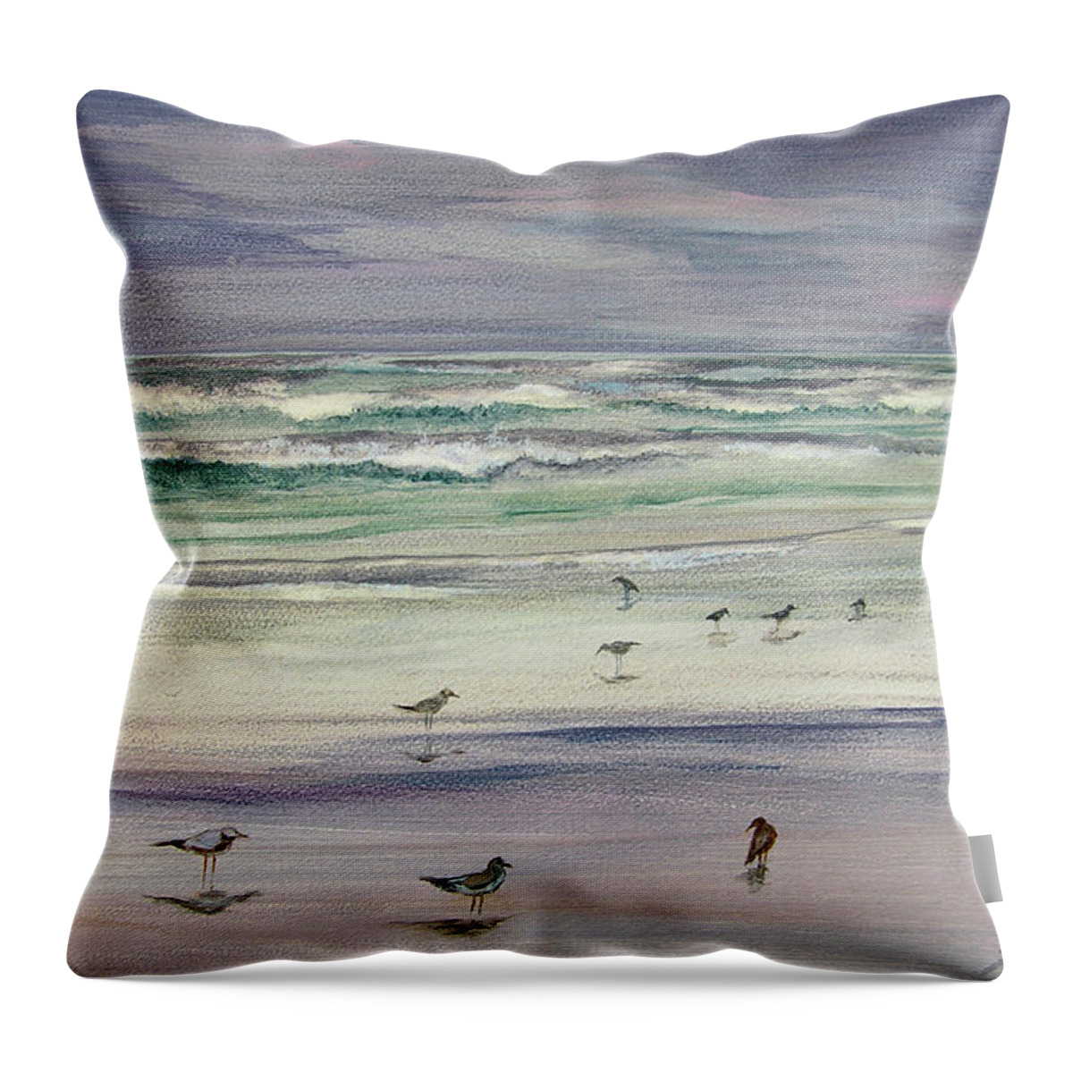 Original Paintings Throw Pillow featuring the painting Shoreline Birds III by Julianne Felton