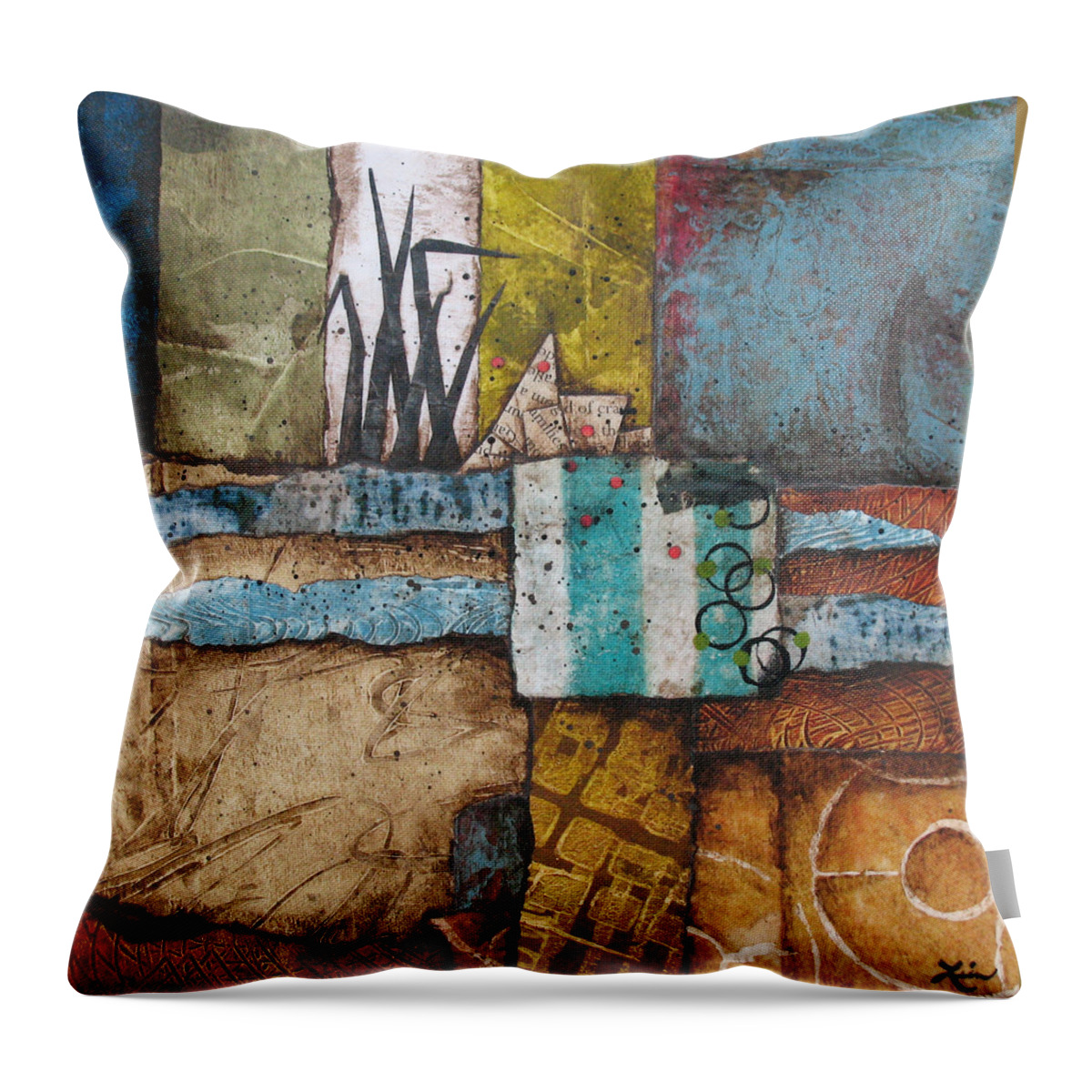 Collage Throw Pillow featuring the mixed media Shoreline II by Laura Lein-Svencner