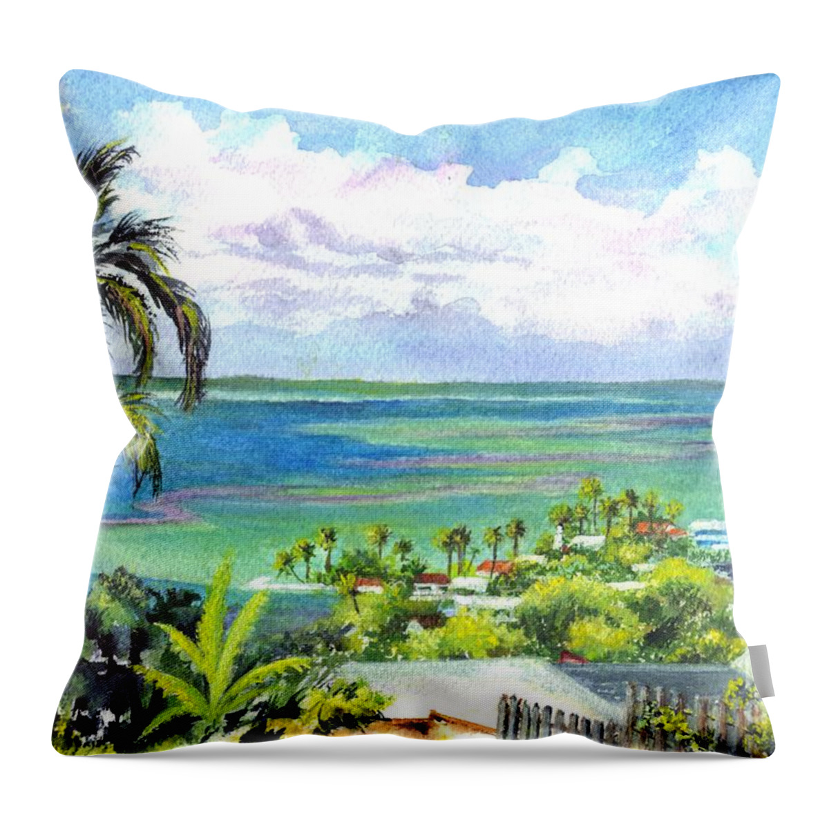 Hawaii Throw Pillow featuring the painting Shores of Oahu by Carol Wisniewski
