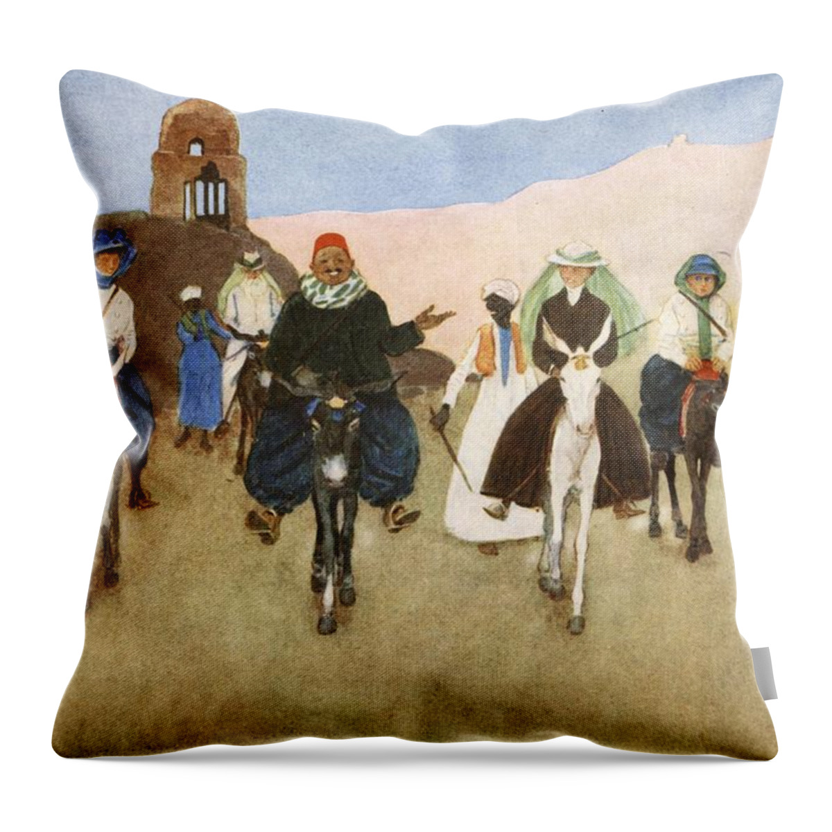 Edwardian Throw Pillow featuring the drawing Should Women Ride Astride?, From The by Lance Thackeray