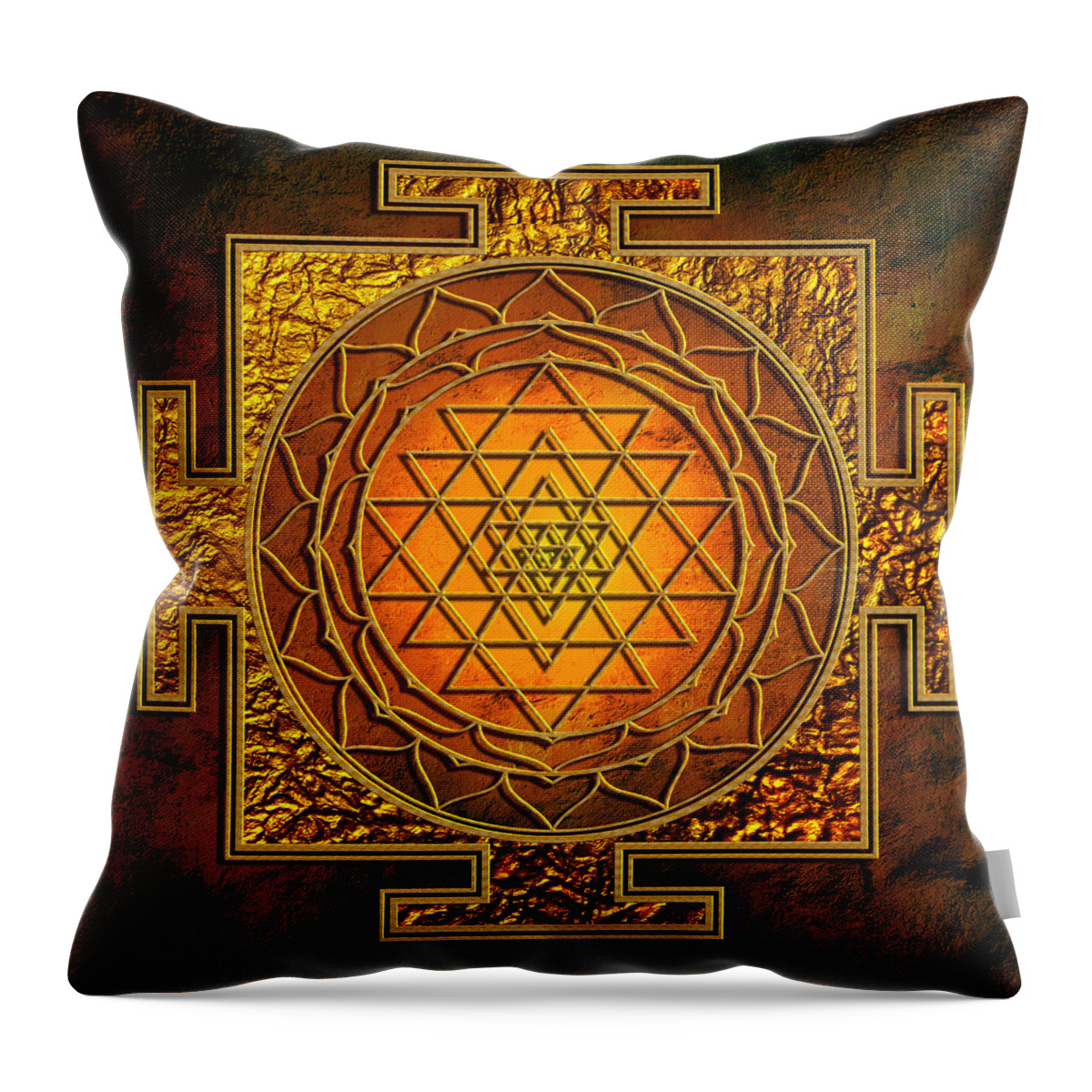 Mandala Throw Pillow featuring the mixed media Shri Yantra Gold Lakshmi by Lila Shravani