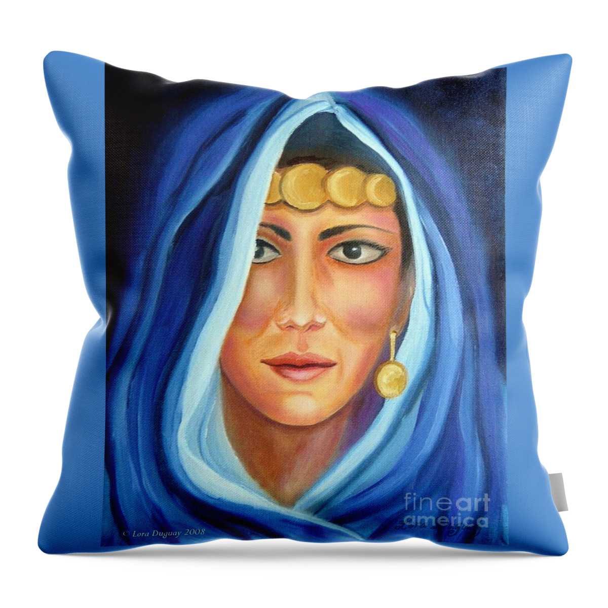 Gypsy Woman Throw Pillow featuring the painting Shroud of Mysticism by Lora Duguay