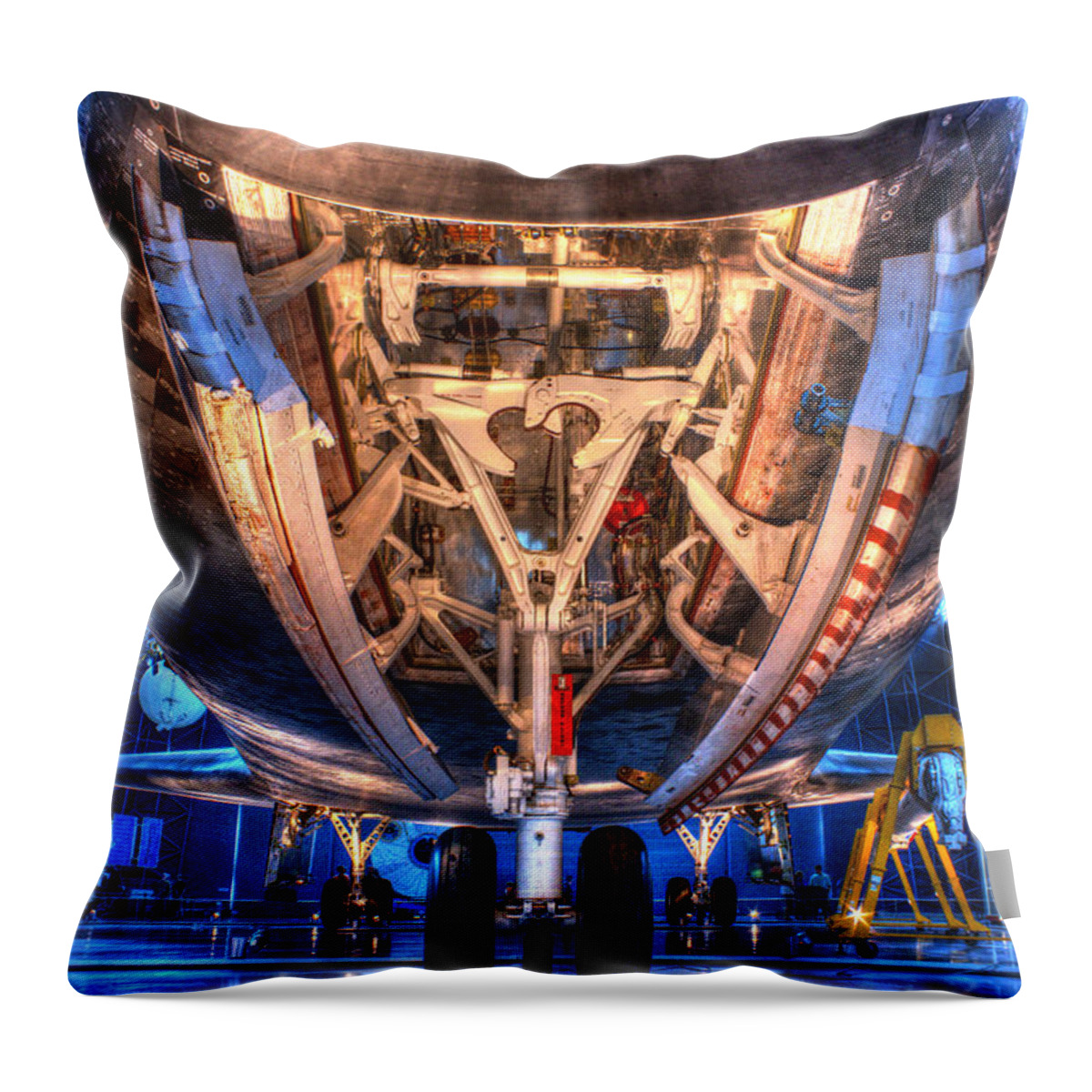 Nose Gear Throw Pillow featuring the photograph Shuttle Discovery Nose Gear and Bay by ELDavis Photography