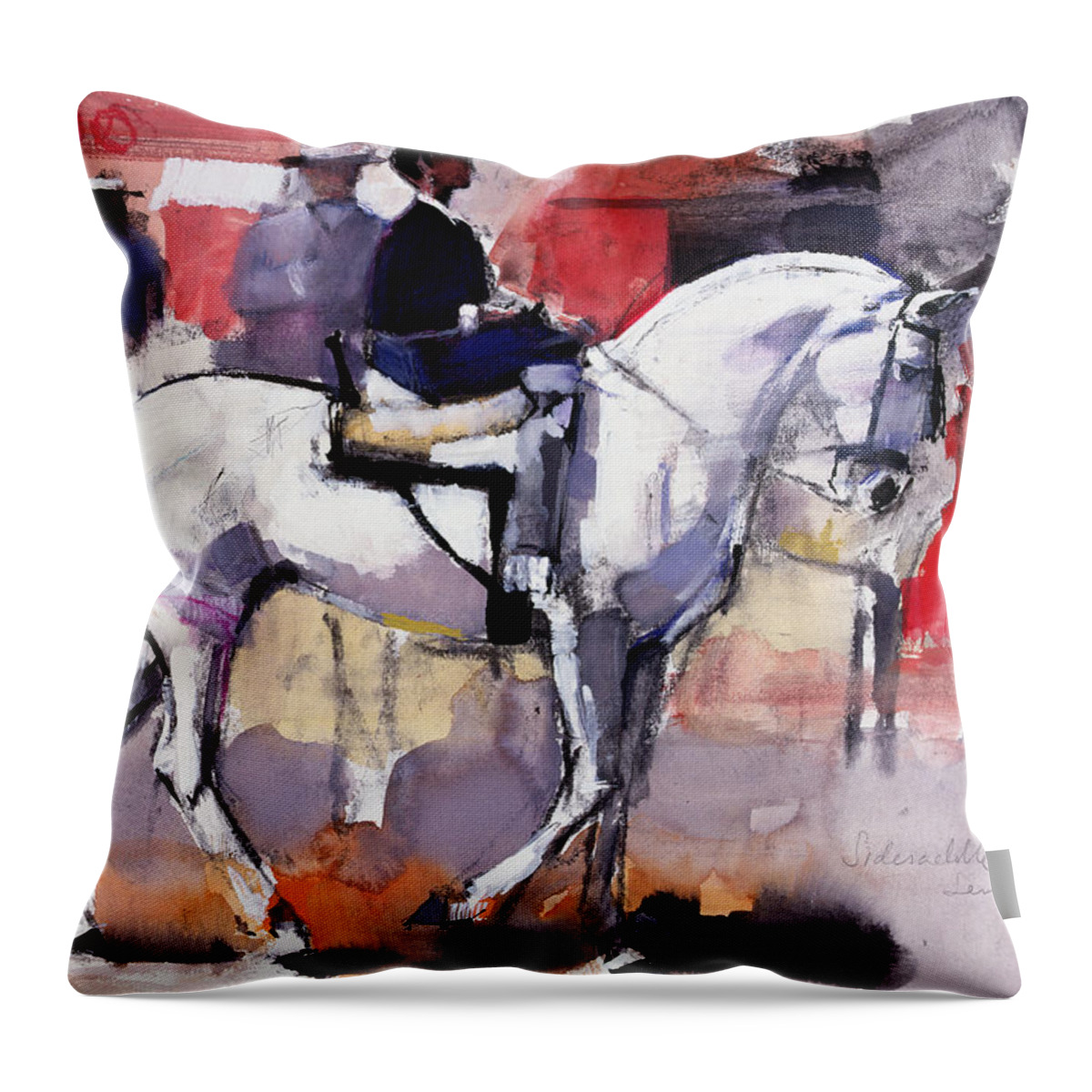 Side Throw Pillow featuring the photograph Side-saddle At The Feria De Sevilla, 1998 Mixed Media On Paper by Mark Adlington