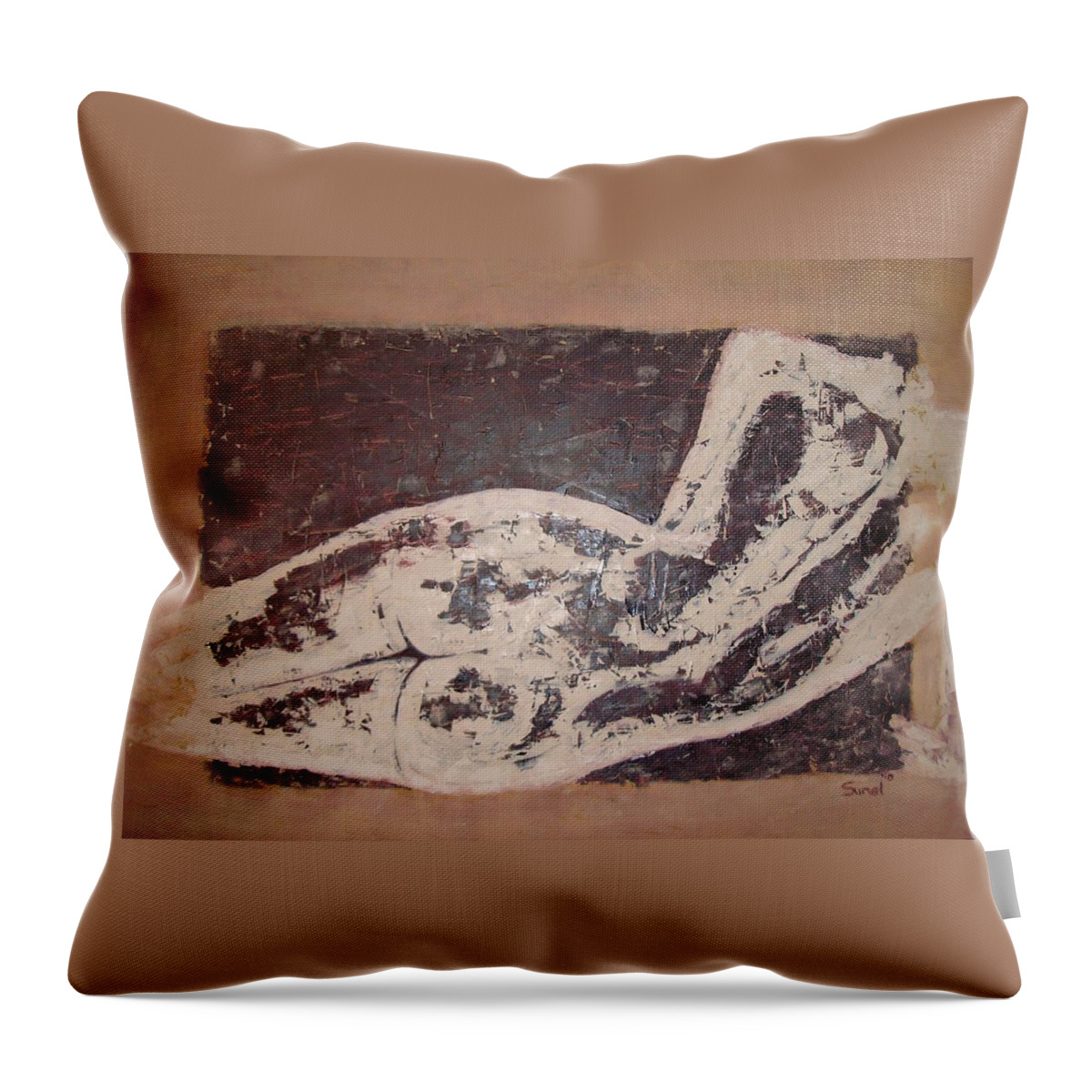 Nude Throw Pillow featuring the painting Sideways by Sunel De Lange