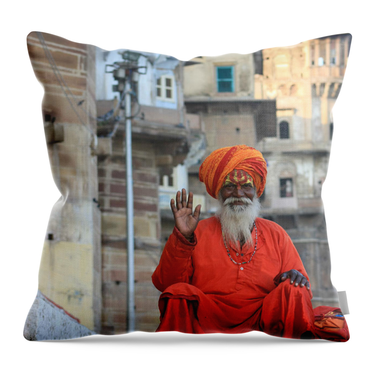 Street Photography Throw Pillow featuring the photograph Indian Man by Amanda Stadther