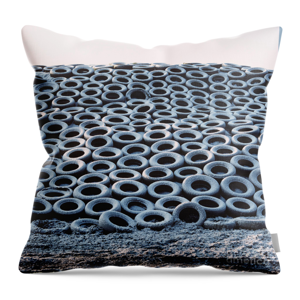 Silage Throw Pillow featuring the photograph Silage Heap With Snow-covered Tires by Nigel Cattlin