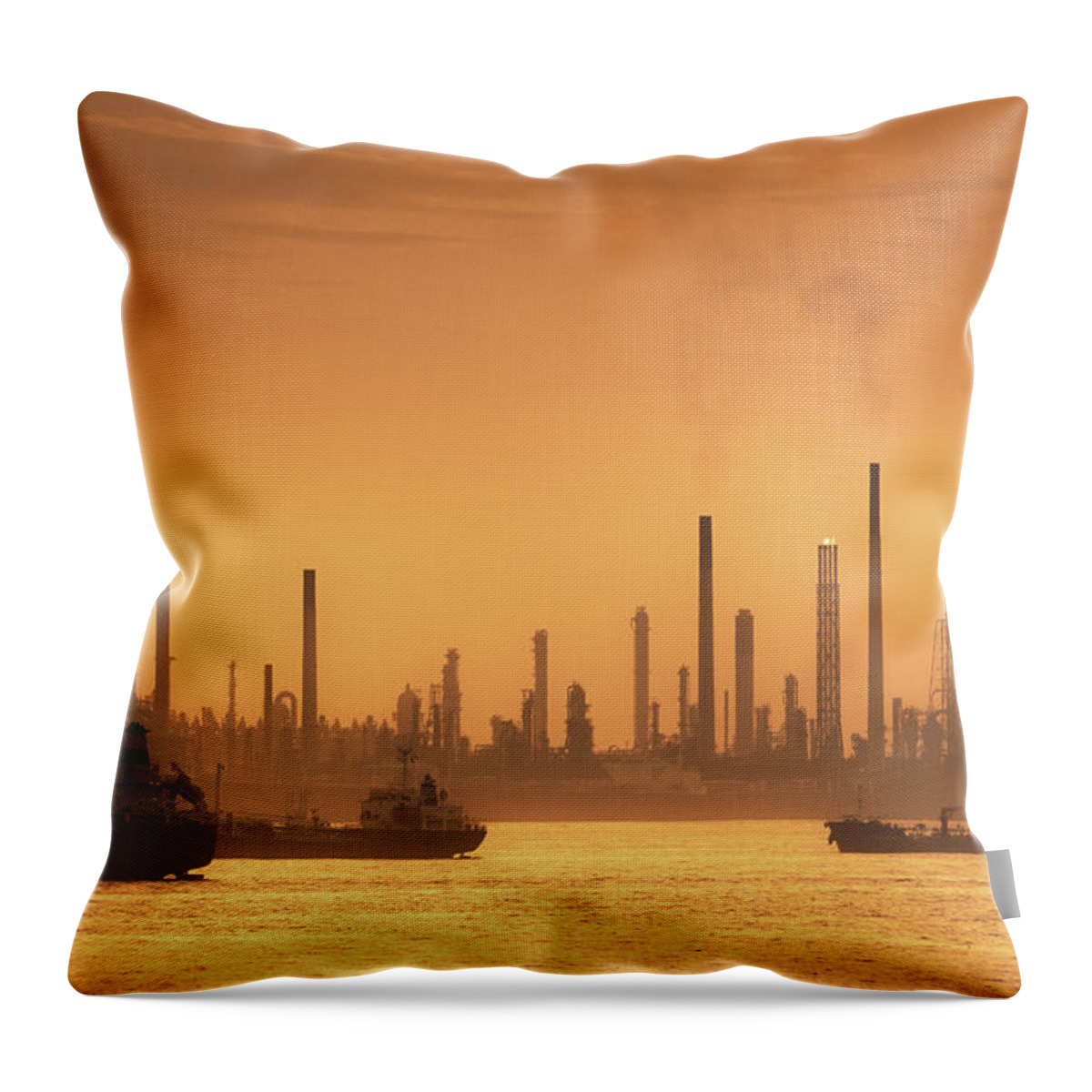 Scenics Throw Pillow featuring the photograph Silhouette Of Oil And Gas Production by D3sign