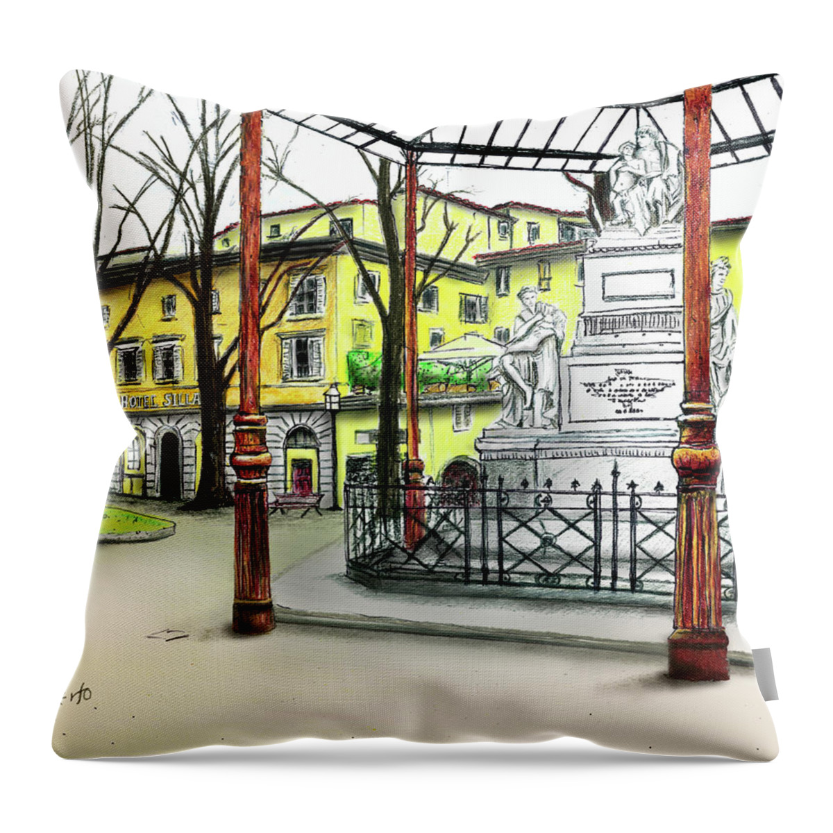 Florence Throw Pillow featuring the painting Silla Hotel Piazza Demidoff Florence by Albert Puskaric