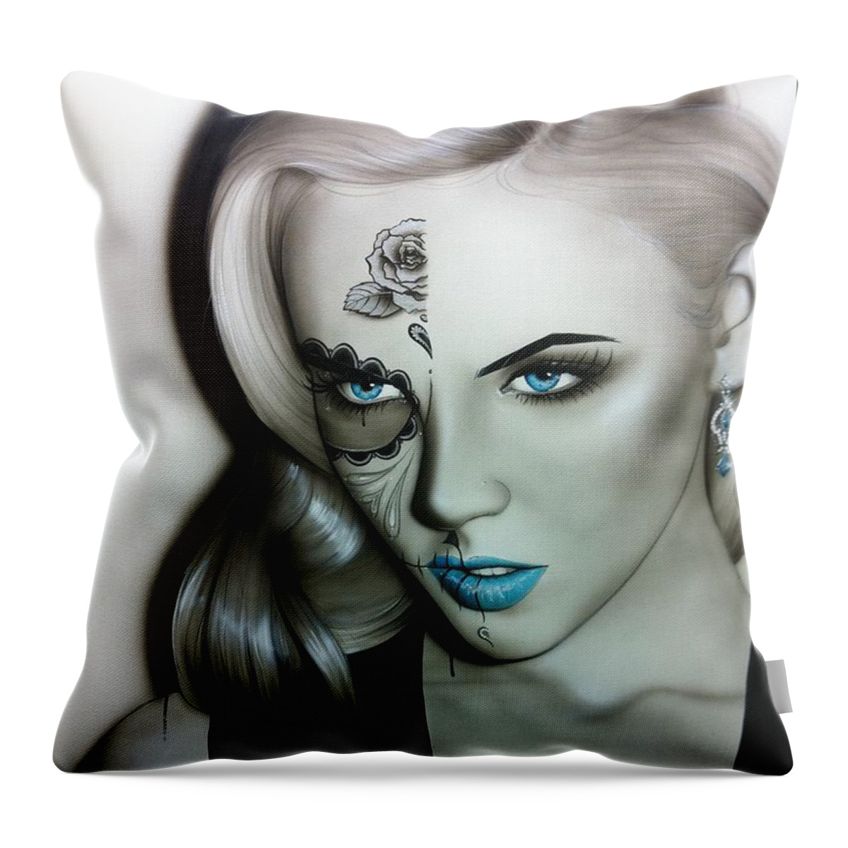 Sugar Skull Throw Pillow featuring the painting Silver Soul by Christian Chapman Art