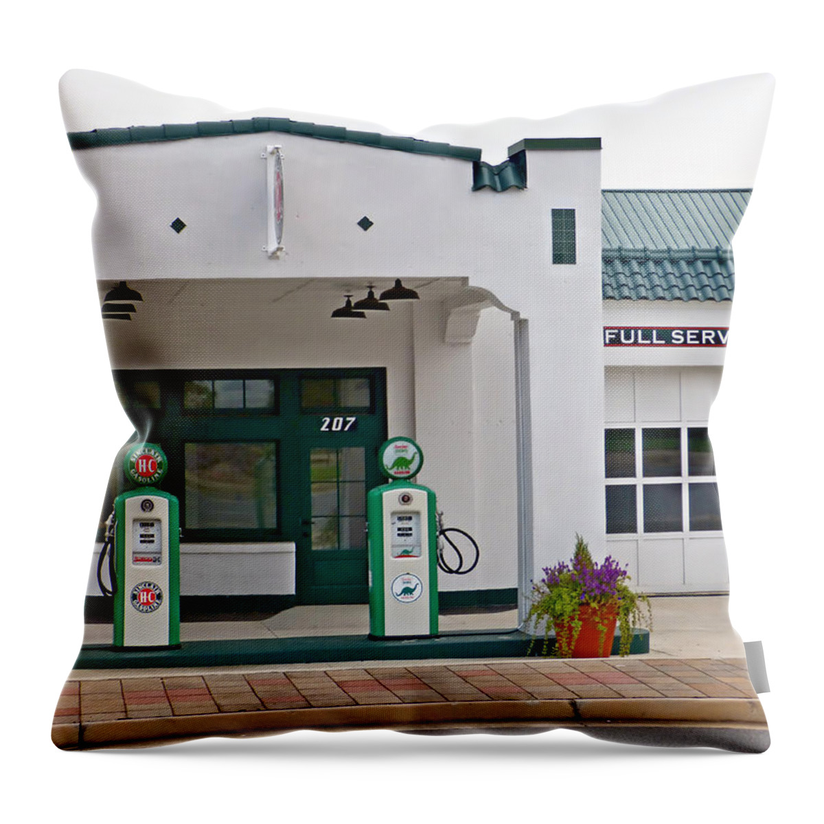 Gas Throw Pillow featuring the photograph Sinclair Gas Station by Pete Trenholm