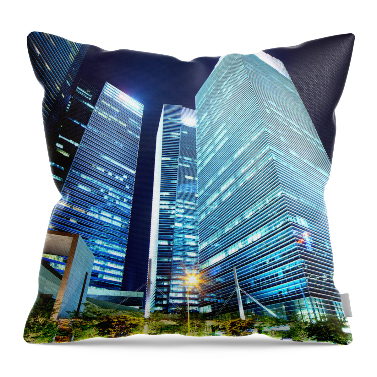 Financial Building Throw Pillow featuring the photograph Singapore Business Building At Night by Ngkaki