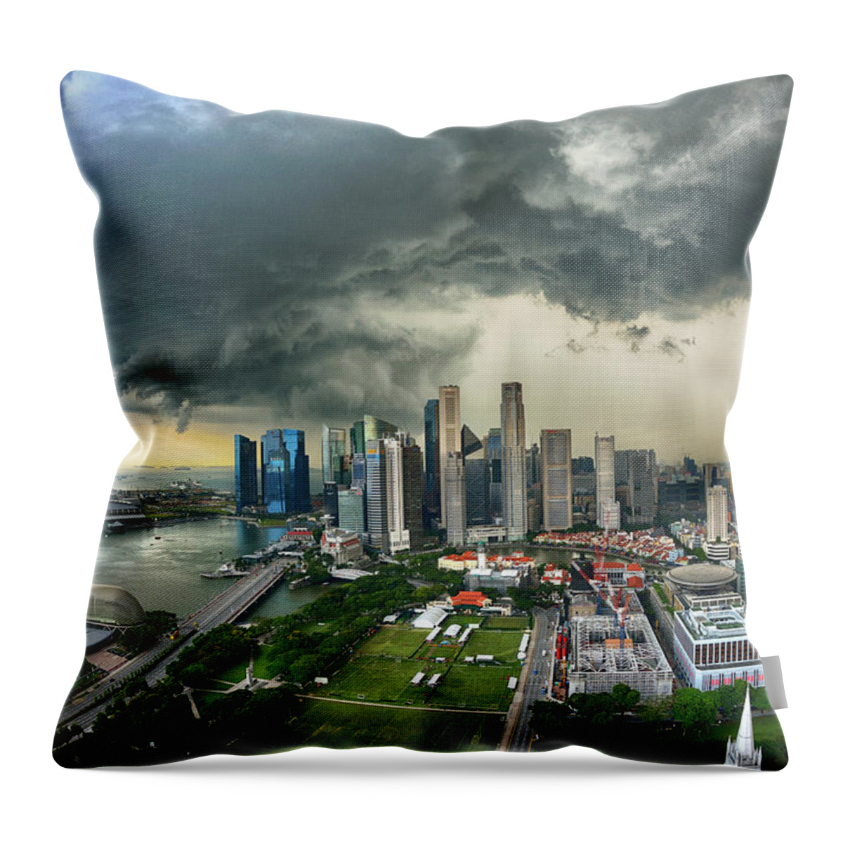 Treetop Throw Pillow featuring the photograph Singapore Central Business Destrict & by By Toonman
