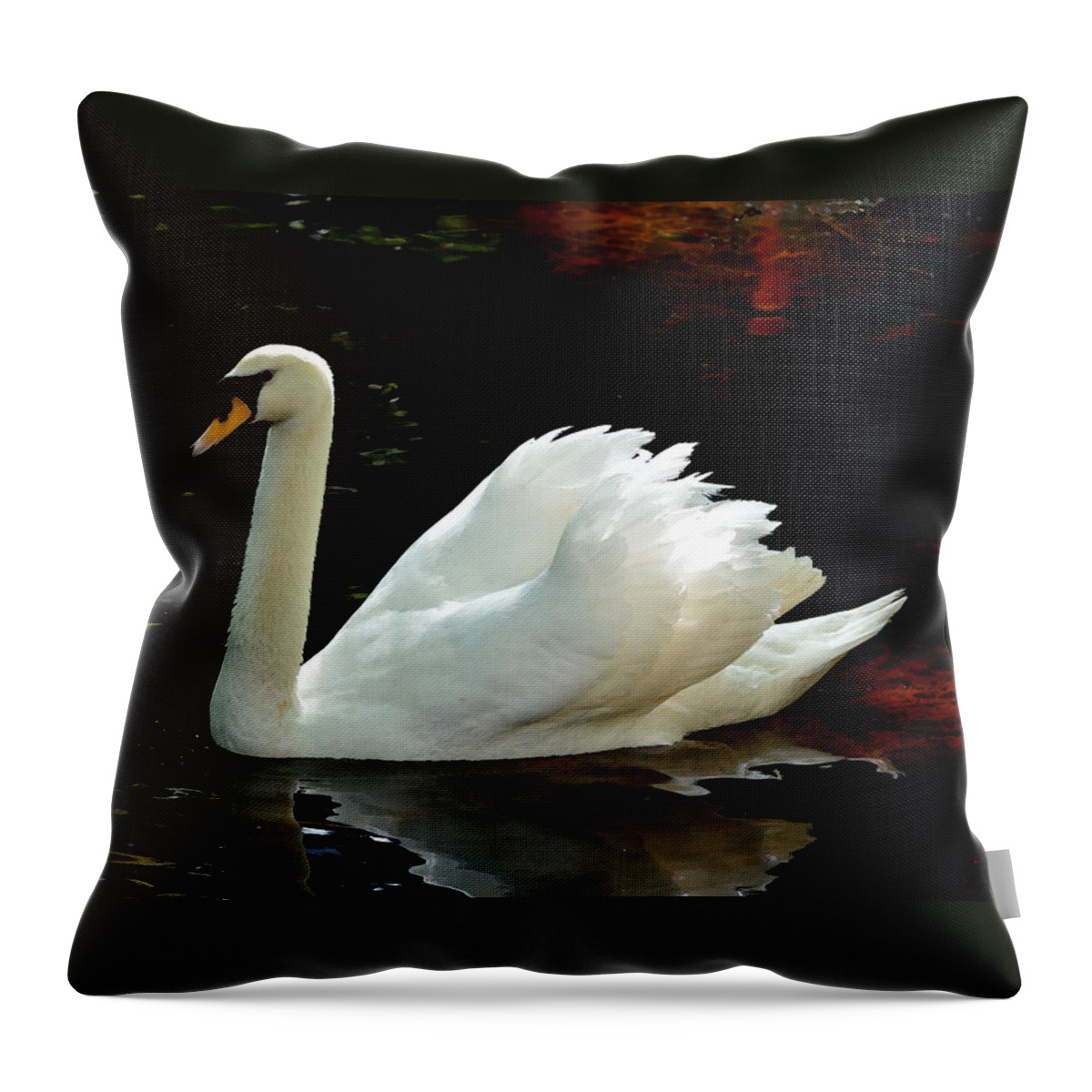 Swan Throw Pillow featuring the photograph Single Swan Watercolor by Judy Wanamaker
