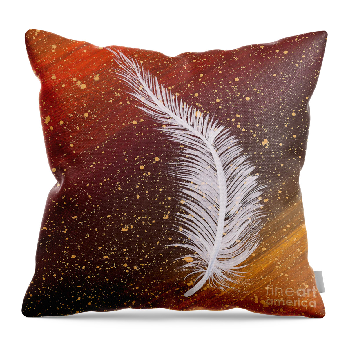 Feather Throw Pillow featuring the painting Single white feather painting by Carolyn Bennett by Simon Bratt