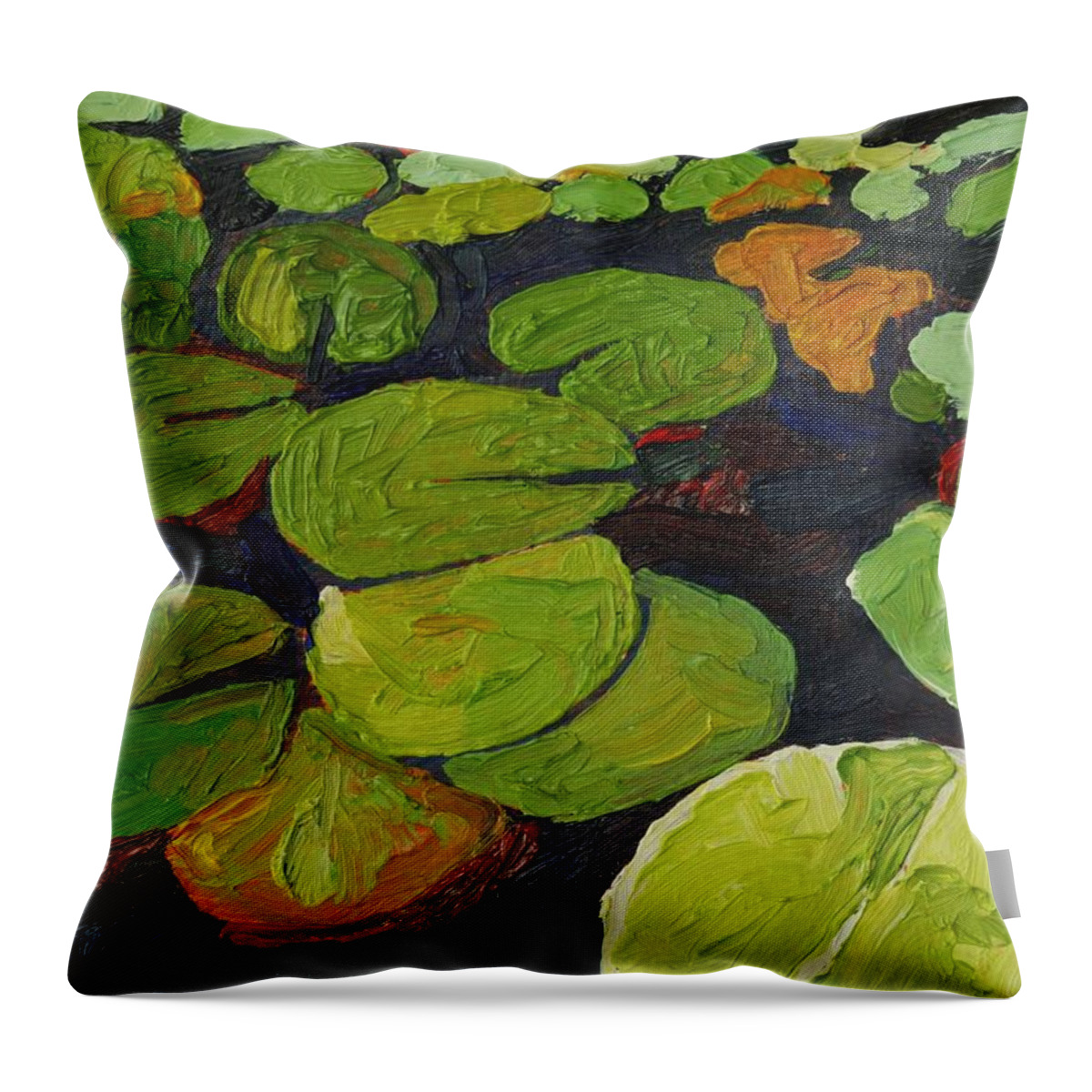 Floral Throw Pillow featuring the painting Singleton Lily Pads by Phil Chadwick