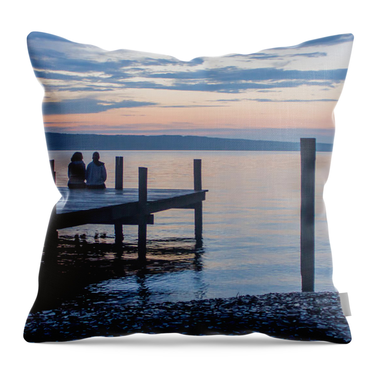 Sisters Throw Pillow featuring the photograph Sisters - Lakeside Living at Sunset by Photographic Arts And Design Studio