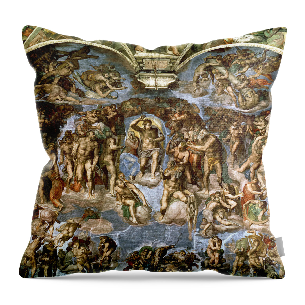 High Renaissance Throw Pillow featuring the photograph Sistine Chapel The Last Judgement, 1538-41 Fresco Pre-restoration by Michelangelo Buonarroti