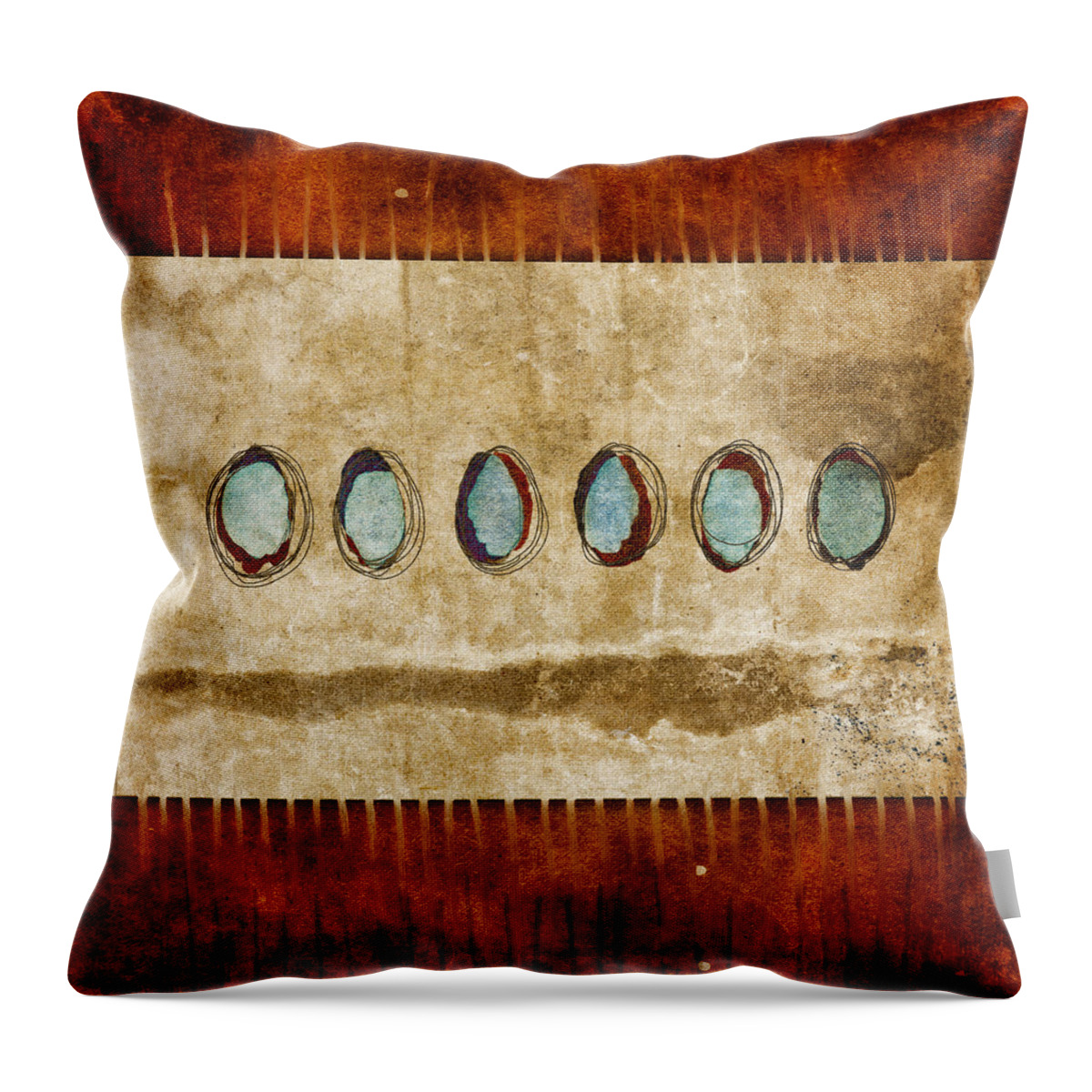 Six Throw Pillow featuring the mixed media Six Turquoise Moons by Carol Leigh