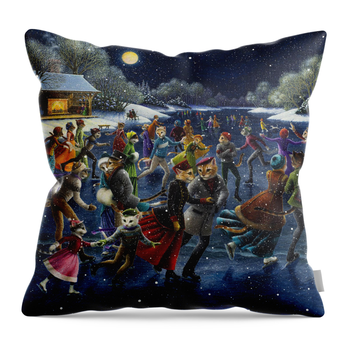 Cats Throw Pillow featuring the painting Skater Cats by Lynn Bywaters