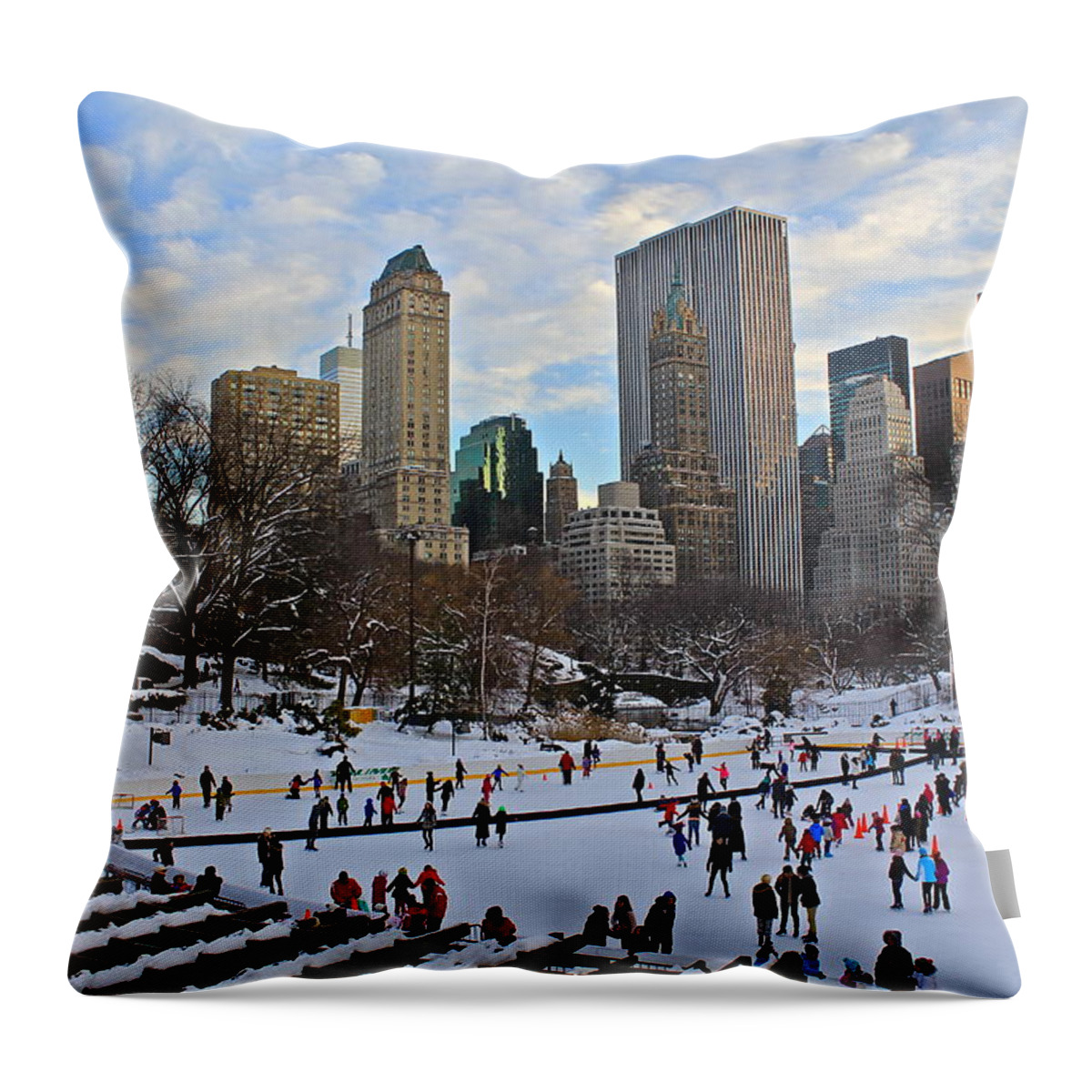 Landscape Throw Pillow featuring the photograph Skating in Central Park by Albert Fadel