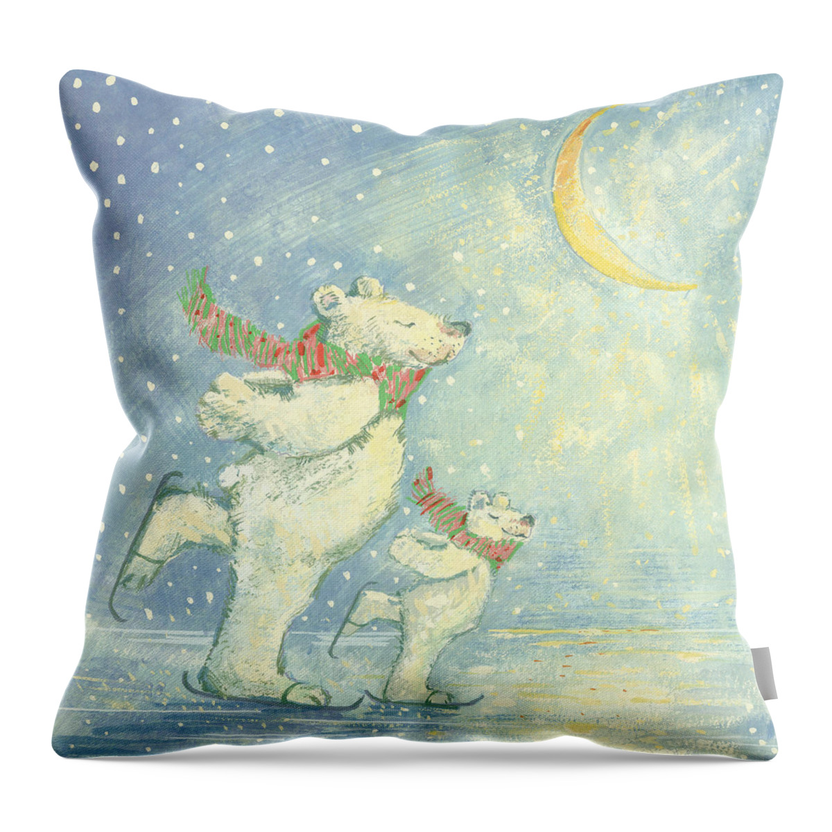 Ice Throw Pillow featuring the painting Skating Polar Bears by David Cooke