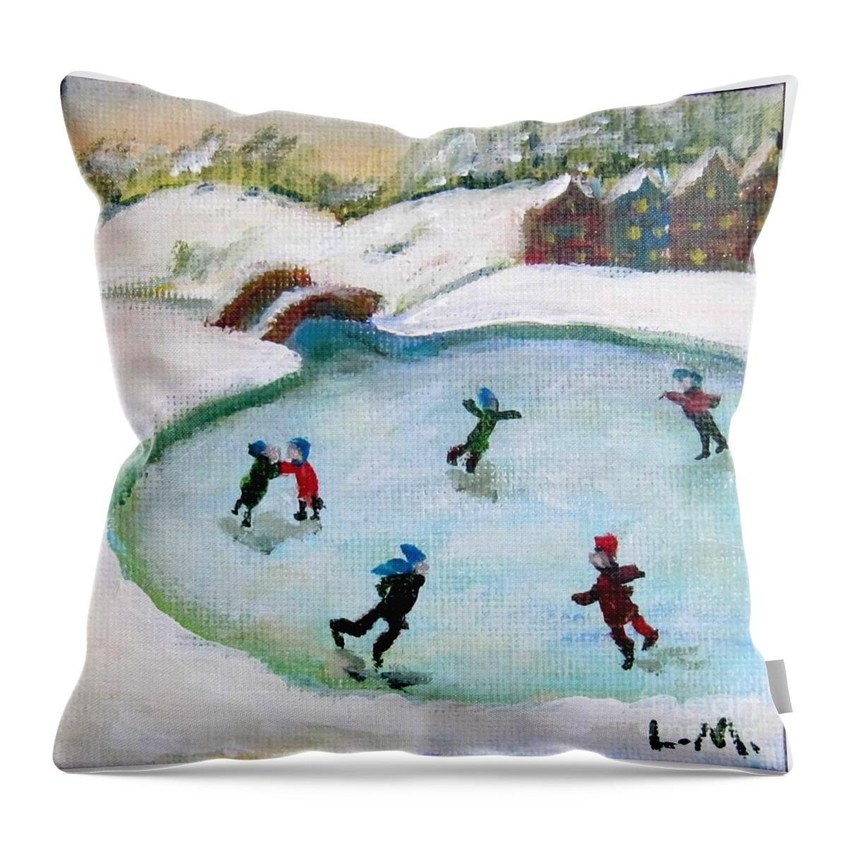 Ice Skate Throw Pillow featuring the painting Skating Pond by Laurie Morgan