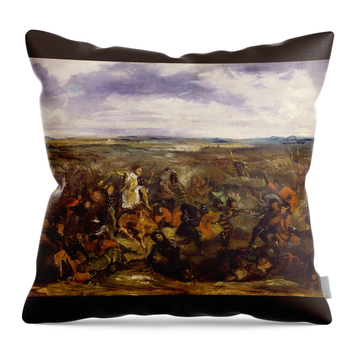 1829-1830 Throw Pillow featuring the painting Sketch for the Battle of Poitiers by Eugene Delacroix