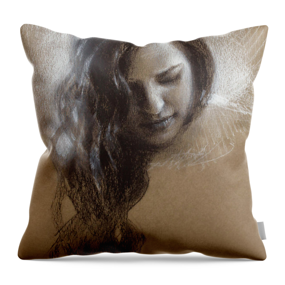 Charcoal Throw Pillow featuring the painting Sketch of Samantha by K Whitworth