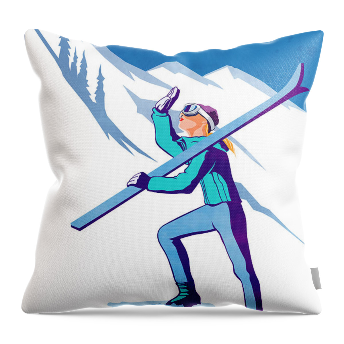 Ski Poster Throw Pillow featuring the painting Ski the Rockies by Sassan Filsoof