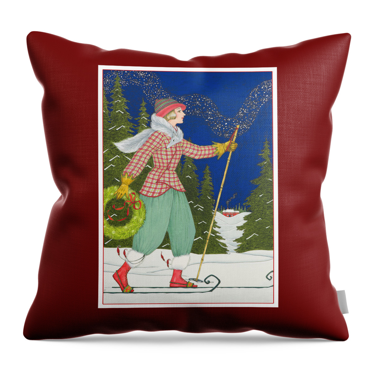 Christmas Throw Pillow featuring the painting Ski Vogue by Lynn Bywaters