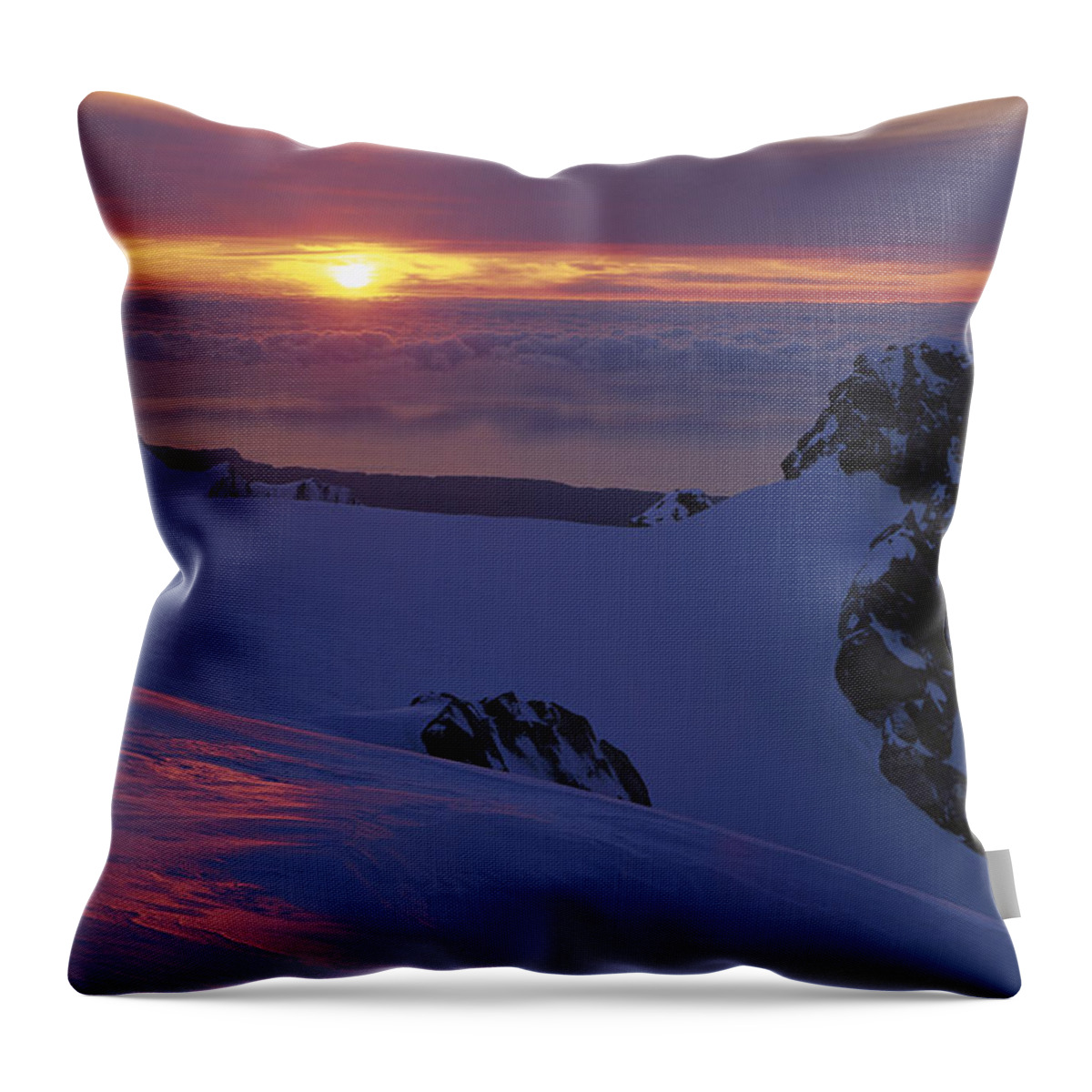 Feb0514 Throw Pillow featuring the photograph Skier And Sunsert On Franz Josef Glacier by Colin Monteath