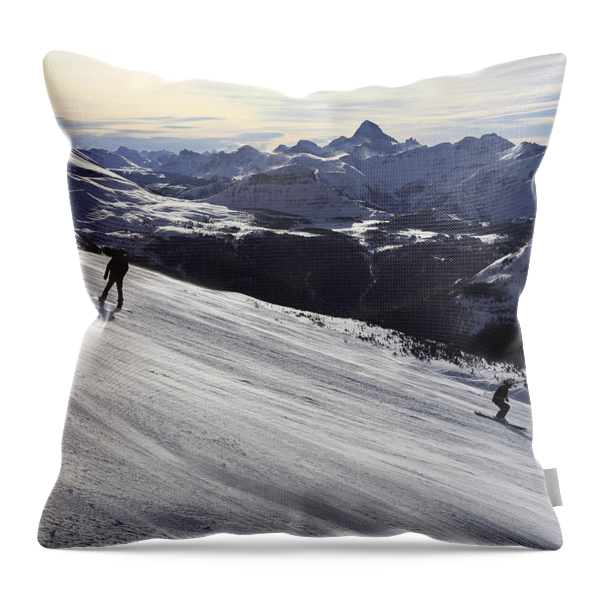 Skiing Throw Pillow featuring the photograph Skiers On Alpine Ski Slope by Bruce Yuanyue Bi